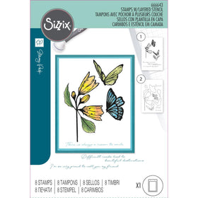 Sizzix A5 Clear Stamps Set W/Stencil  – Cosmopolitan, Farfallina, 666643 by Stacey Park