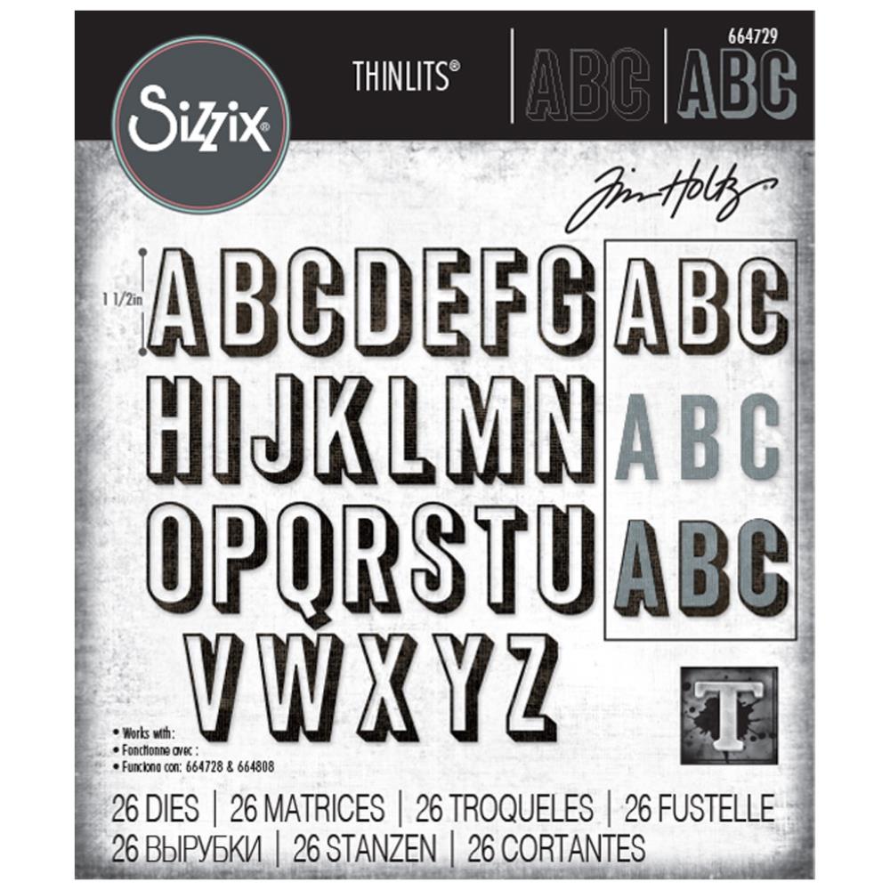 Sizzix Thinlits Die Set - Alphanumeric Shadow Upper, 664729 by: Tim Ho