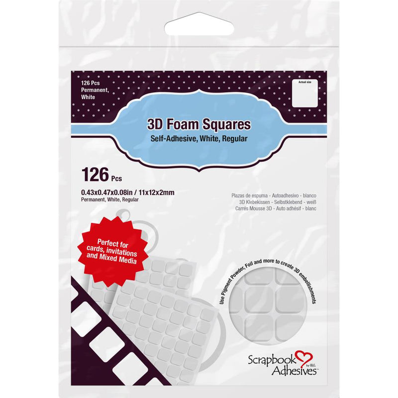 Scrapbook Adhesives - 3D Self-Adhesive Foam Squares 0.5" 126/Pkg - White, 01610