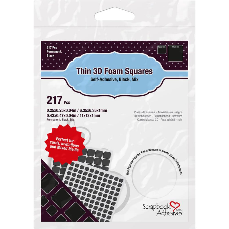 Scrapbook Adhesives Thin 3D Adhesive Foam Squares Asst. 217Pc White, 01616