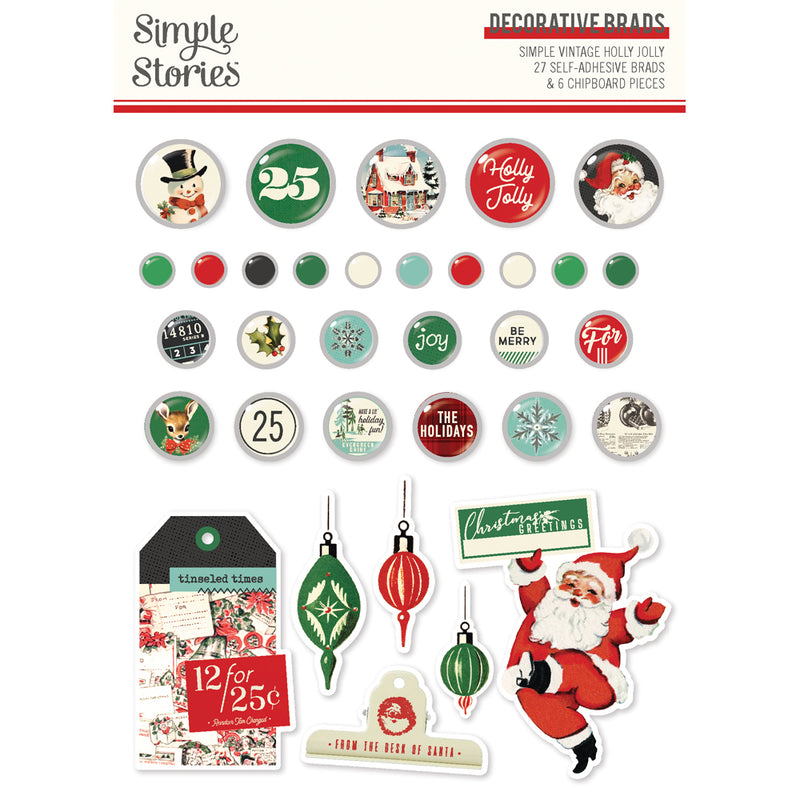 Simple Stories Decorative Brads - Simple Vintage Holly Jolly, 23327