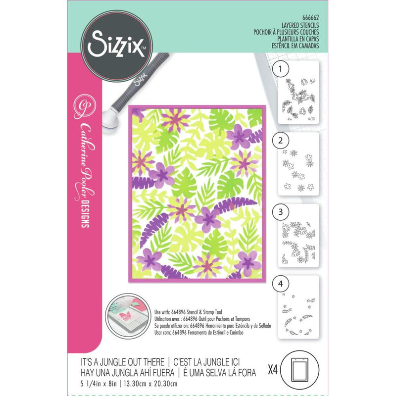 Sizzix A6 Layered Stencils 4PK – It’s A Jungle Out There, 666662 by Catherine Pooler