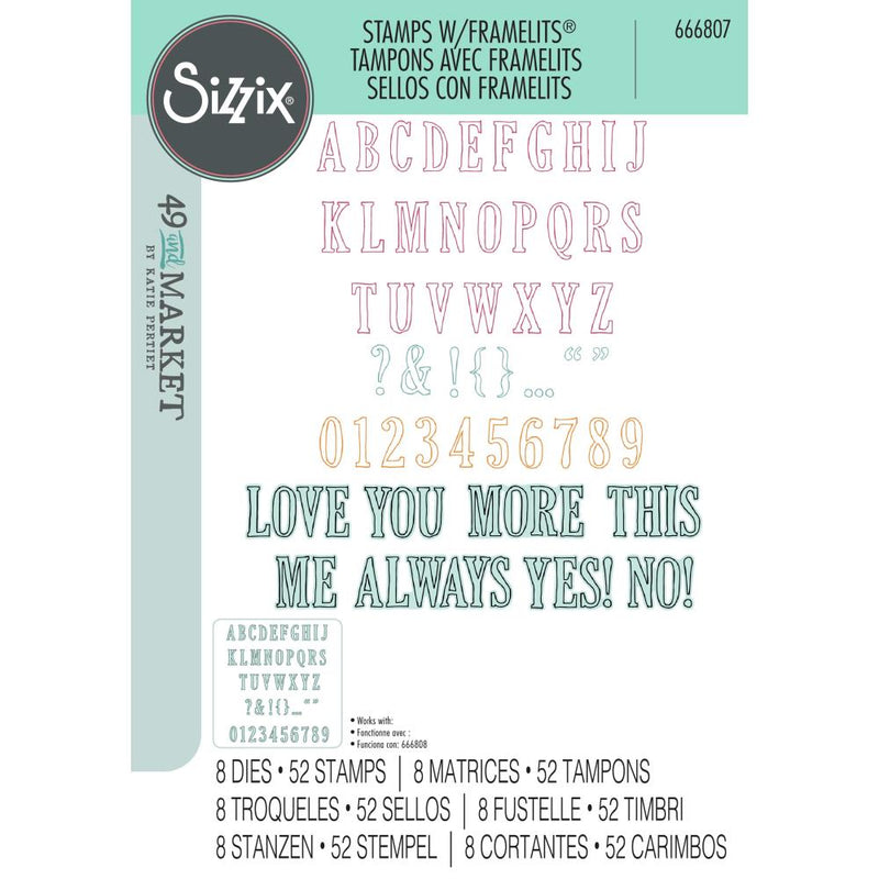 Sizzix Clear Stamps 52PK w/8PK Framelits - Fine Line Alpha 01, 666807 by 49 and Market