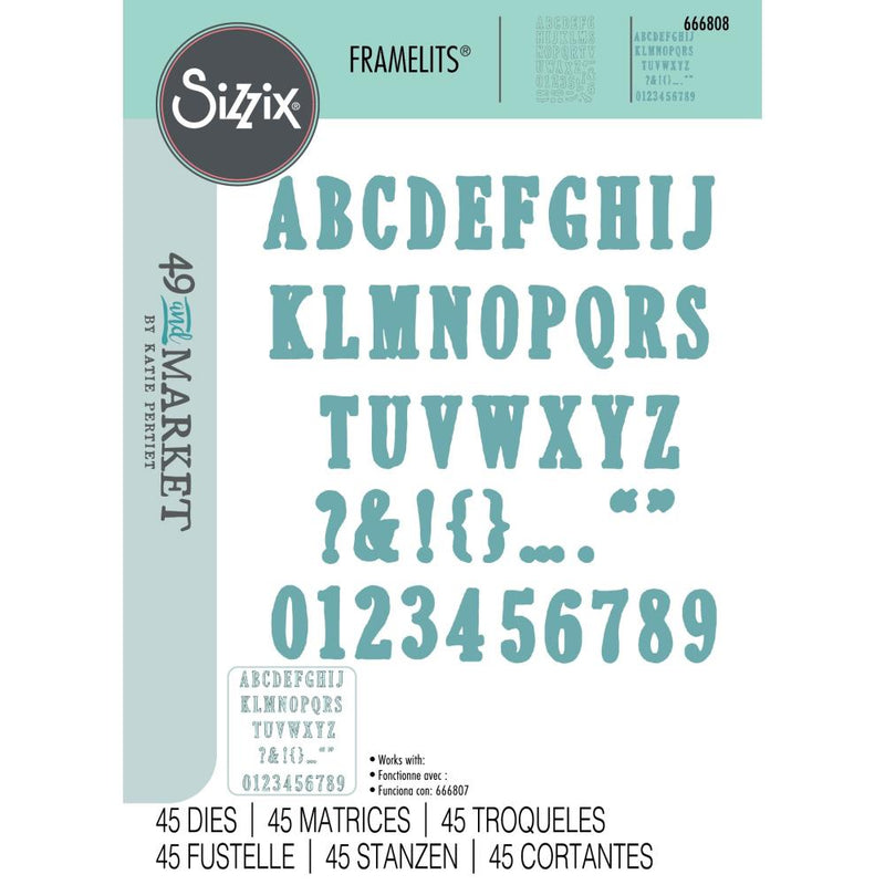 Sizzix Framelits Die Set - Fine Line Alpha 02, 666808 by 49 & Market