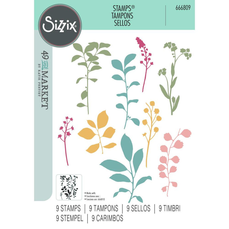 Sizzix A5 Clear Stamps Set 9PK - Fine Stems 01, 666809 by 49 and Market