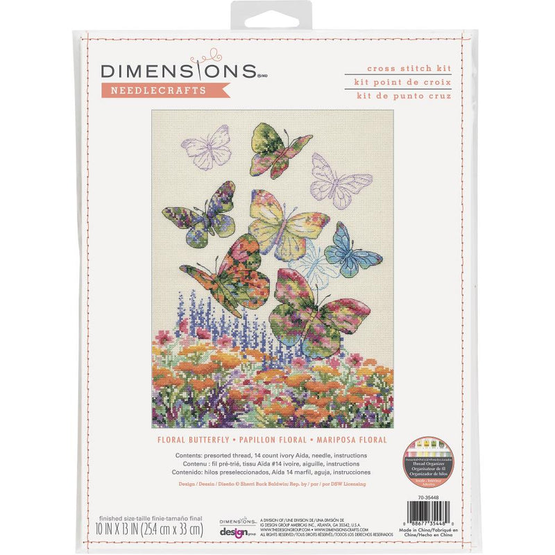 Dimensions Needlecrafts -  Cross Stitch Kit 10"X13" - Floral Butterfly 14Ct, 70-35448