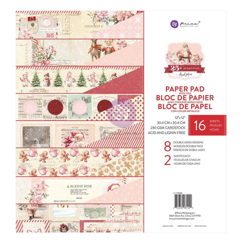 Prima Marketing D/S Paper Pad 12x12 16pc - 25 & Peppermint, 981440