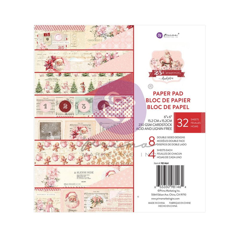 Prima Marketing D/S Paper Pad 6x6 32pc - 25 & Peppermint, 981464