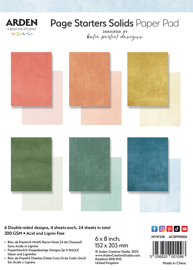 Coming Soon - Arden Creative Studio Page Starters Solids 6x8 Paper Pad, ACSPP0006