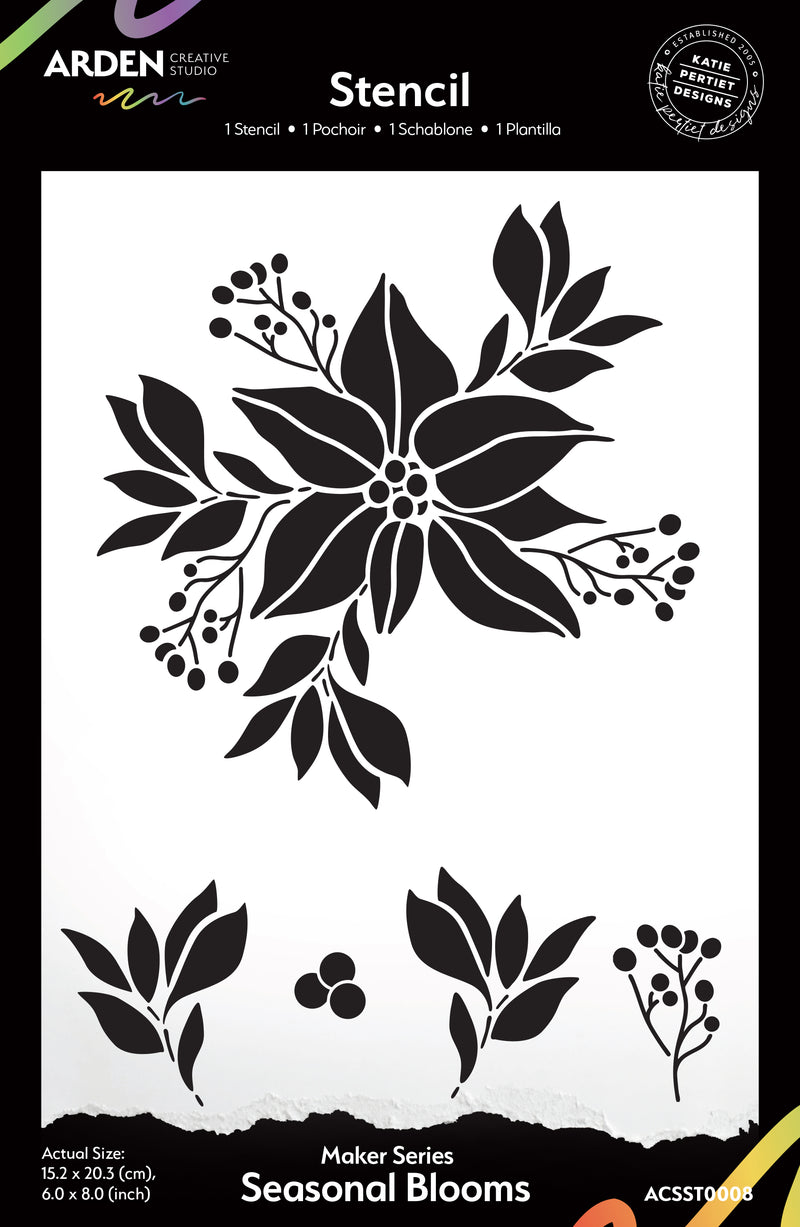 Arden Creative Studio Maker Series 6x8 Stencil- Seasonal Blooms, ACSST0008