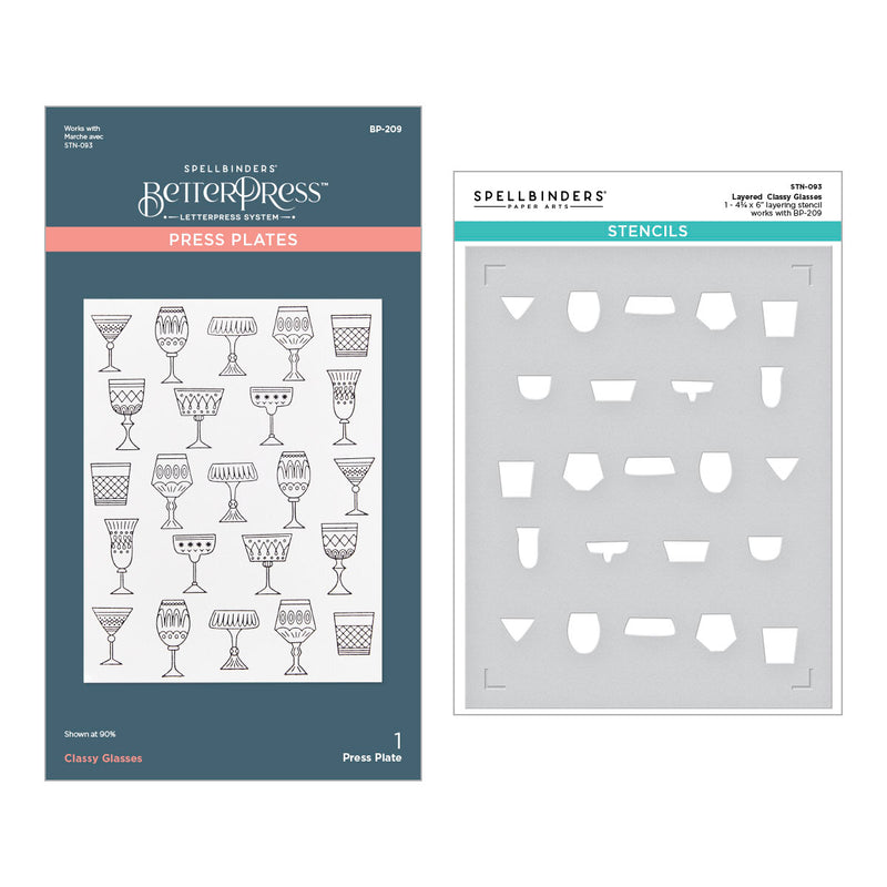 Spellbinders BetterPress Press Plate & Stencil Bundle - Layered Classy Glasses, BD-0882