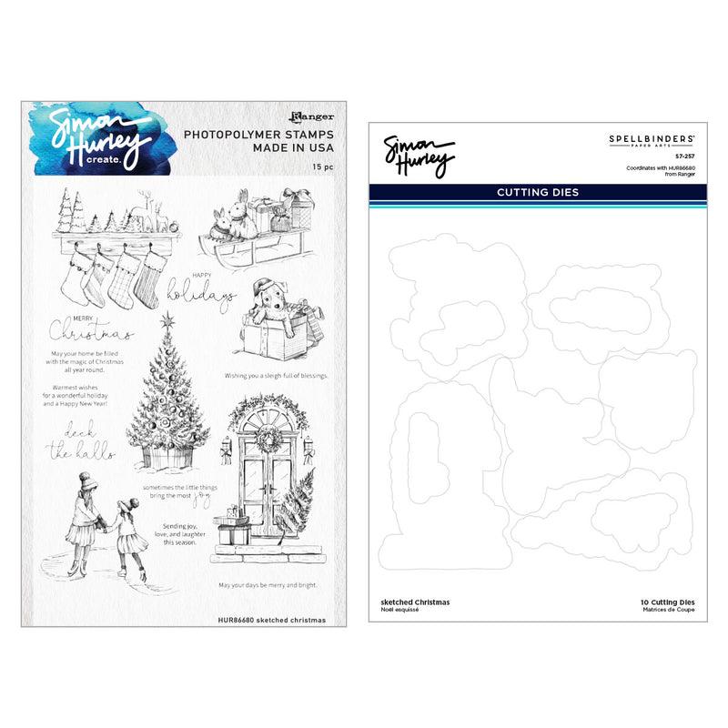 Spellbinders Stamp & Die Bundle - Sketched Christmas, BD-0889 by Simon Hurley