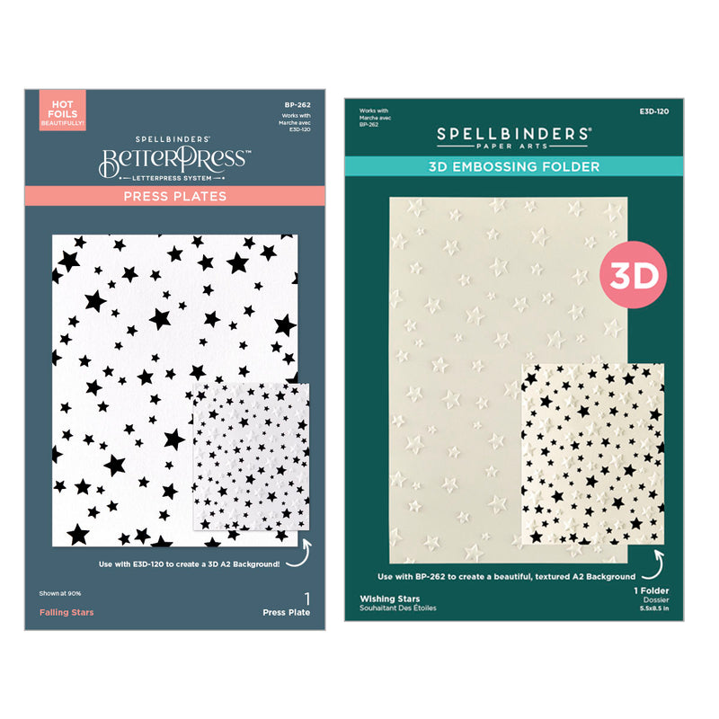 Spellbinders 3D Embossing Folder &  BetterPress Bundle - Wishing & Falling Stars, BD-0919