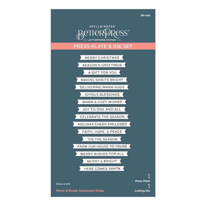 Spellbinders BetterPress Press Plate & Die Set - Merry & Bright Sentiment Strips, BP-049