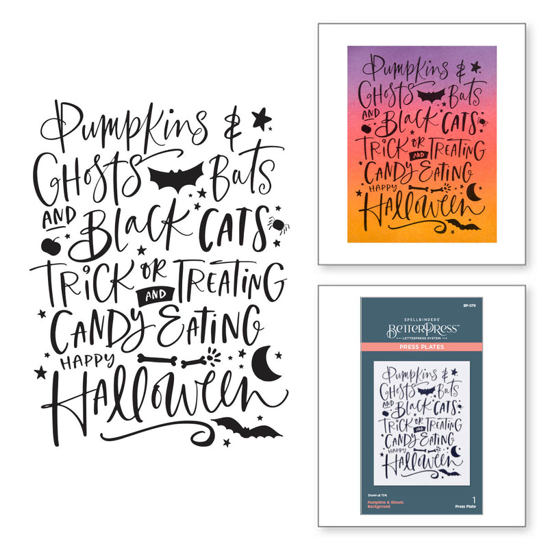 Spellbinders BetterPress Press Plate - Pumpkins & Ghosts Background, BP-078