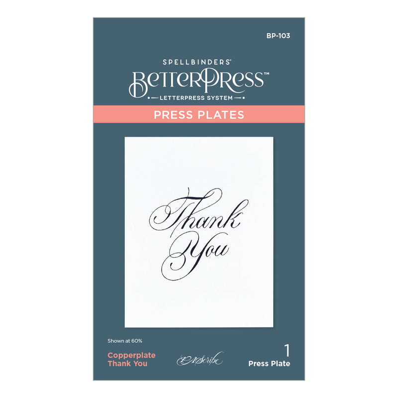 Spellbinders BetterPress Press Plates - Copperplate Thank You, BP-103