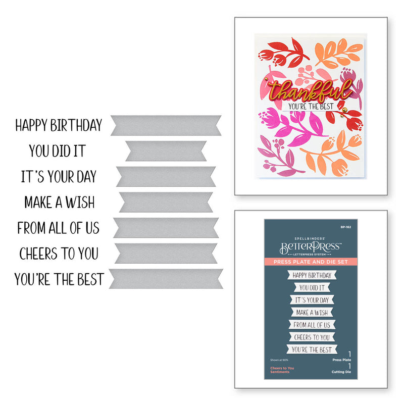 Spellbinders BetterPress Press Plate & Die Set - Cheers to You Sentiments, BP-162