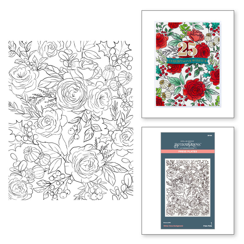 Spellbinders BetterPress Press Plate - Winter Rose Background, BP-195