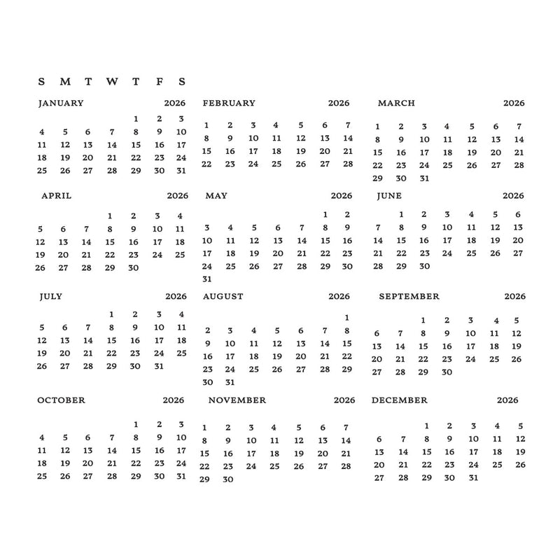 Spellbinders BetterPress Press Plate DIY 2026 Calendar, BP-316