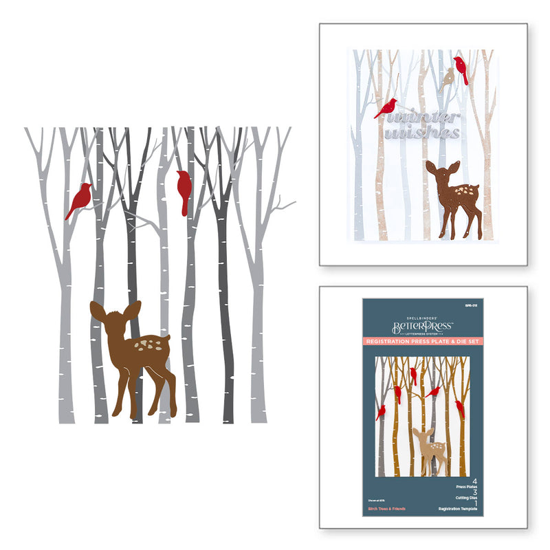 Spellbinders BetterPress Registration Plate & Die Set - Birch Trees & Firends, BPR-015