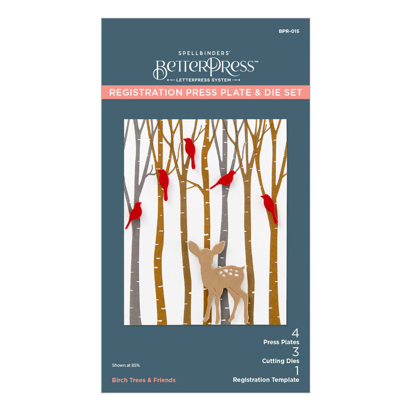 Spellbinders BetterPress Registration Plate & Die Set - Birch Trees & Firends, BPR-015