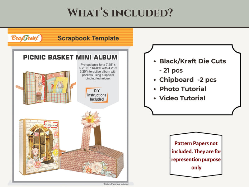 CrafTreat Picnic Basket Mini Album DIY Scrapbook Blank - Black, CAB026