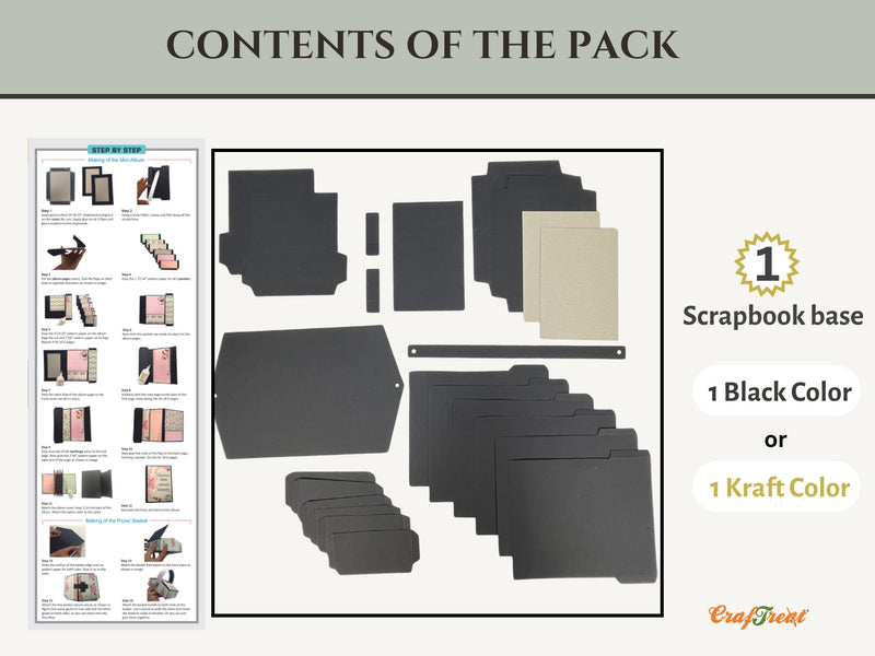 CrafTreat Picnic Basket Mini Album DIY Scrapbook Blank - Black, CAB026