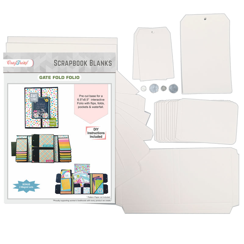 CrafTreat Scrapbook Blank Precut Album Base - Gate Fold Folio - White, CAB031