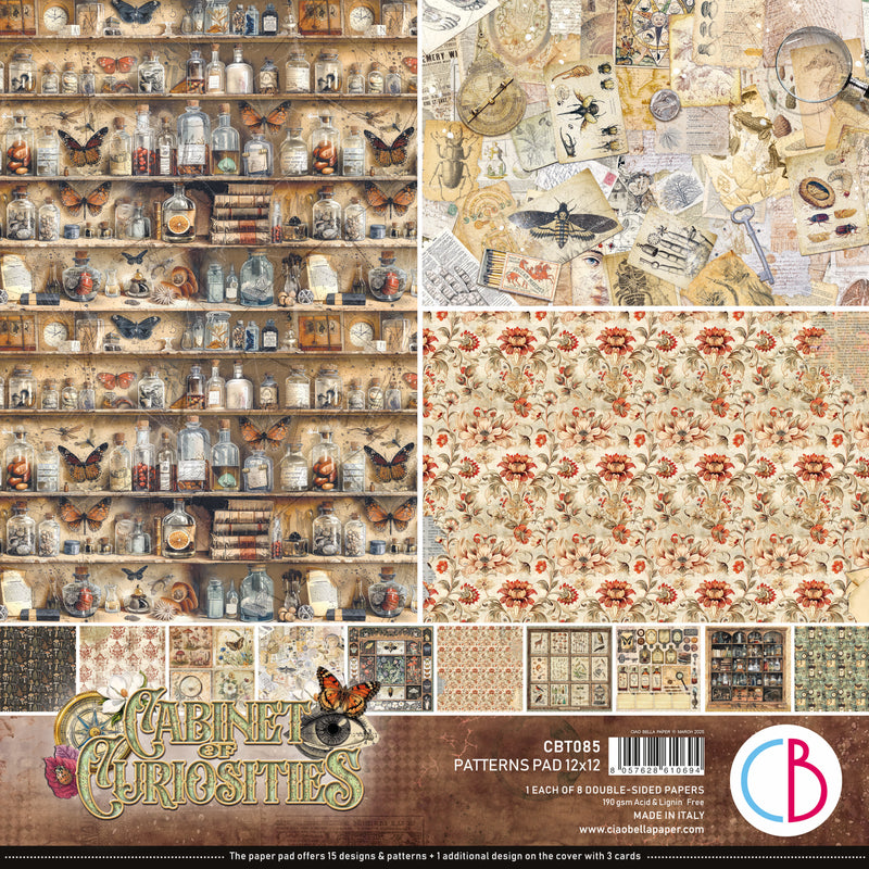 Ciao Bella 12x12 Paper Pad 8Pc - Cabinet of Curiosities - Patterns Pad, CBT085