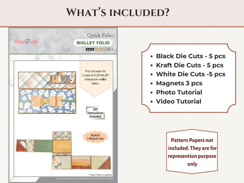 CrafTreat Scrapbook Blank Quick Folios - Wallet - Black, Kraft and White, CQF001