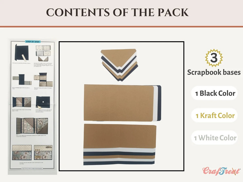 CrafTreat Scrapbook Blank Quick Folios - Wallet - Black, Kraft and White, CQF001