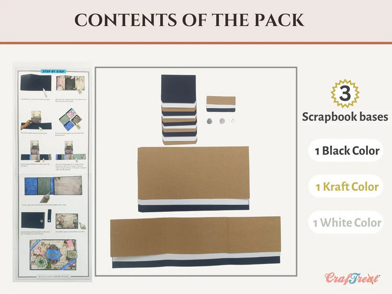 CrafTreat Scrapbook Blank Quick Folios - Dreamer - Black, Kraft and White, CQF002