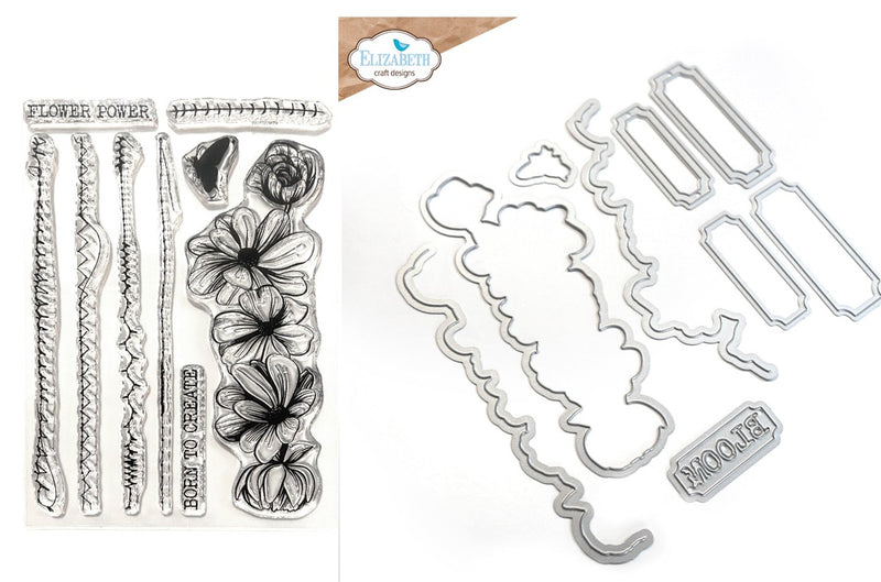 Elizabeth Craft Designs Clear Stamp & Die Sets - Stitched Borders/Border Flower, cs345/2114