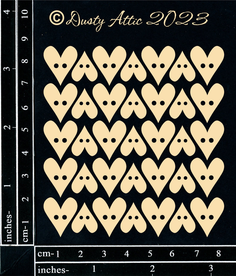 Dusty Attic Chipboard 3x4 - Mini Heart Buttons, DA3430