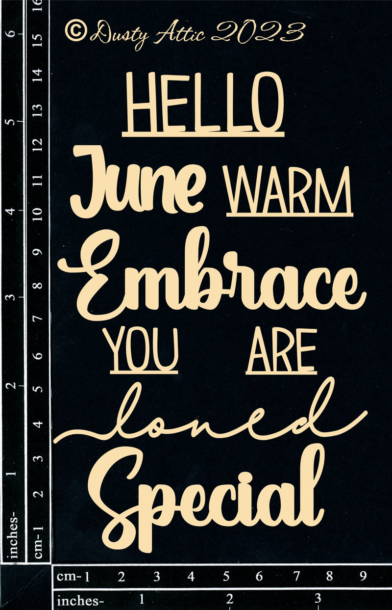 Dusty Attic Chipboard 4x6 - Hello June, DA3501