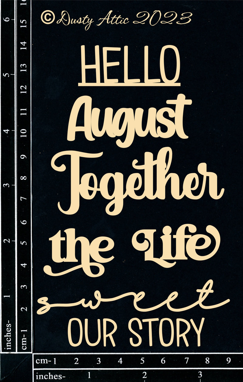 Dusty Attic Chipboard 4x6 - Hello August, DA3503