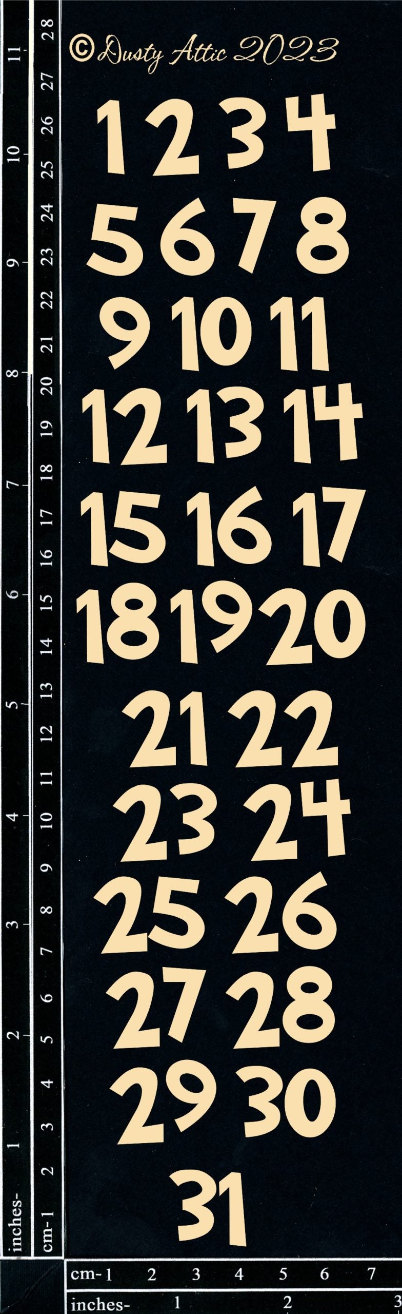 Dusty Attic Chipboard 3x12 - Grinch Numbers 1-31, DA3697