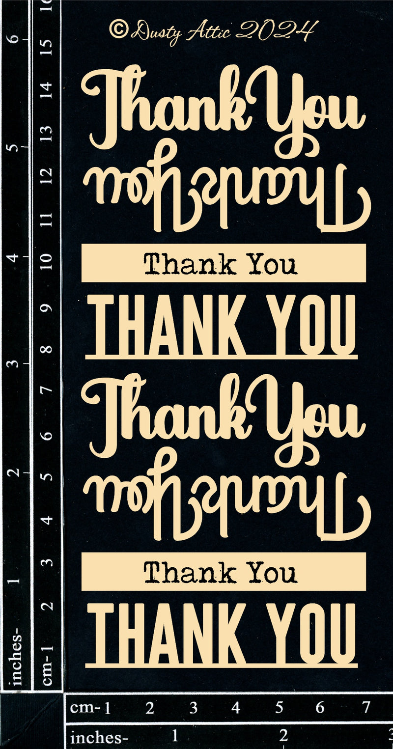 Dusty Attic Chipboard 3x6 - Card Sentiments - Thank You, DA3760