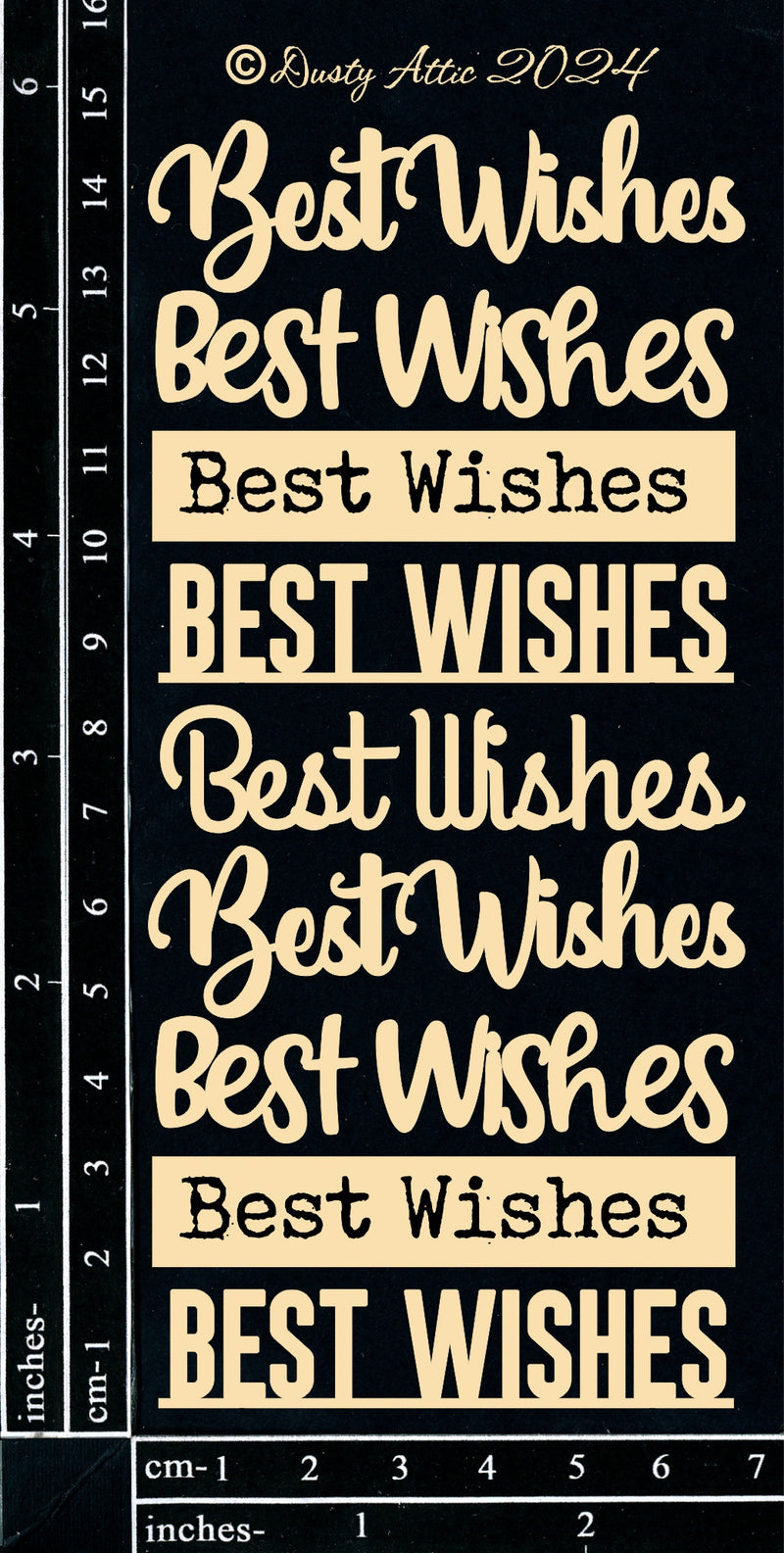 Dusty Attic Chipboard 3x6 - Card Sentiments - Best Wishes, DA3759