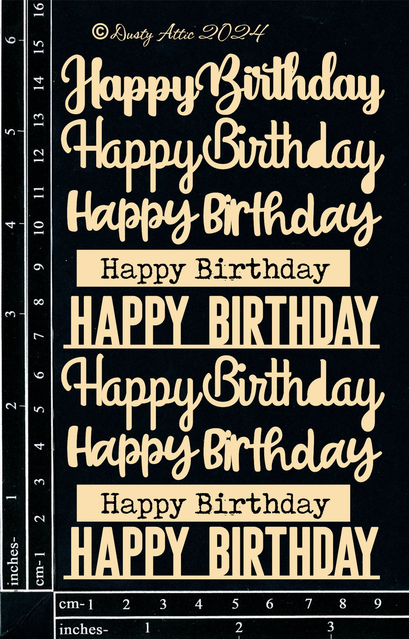 Dusty Attic Chipboard 4x6 - Card Sentiments - Happy Birthday, DA3765