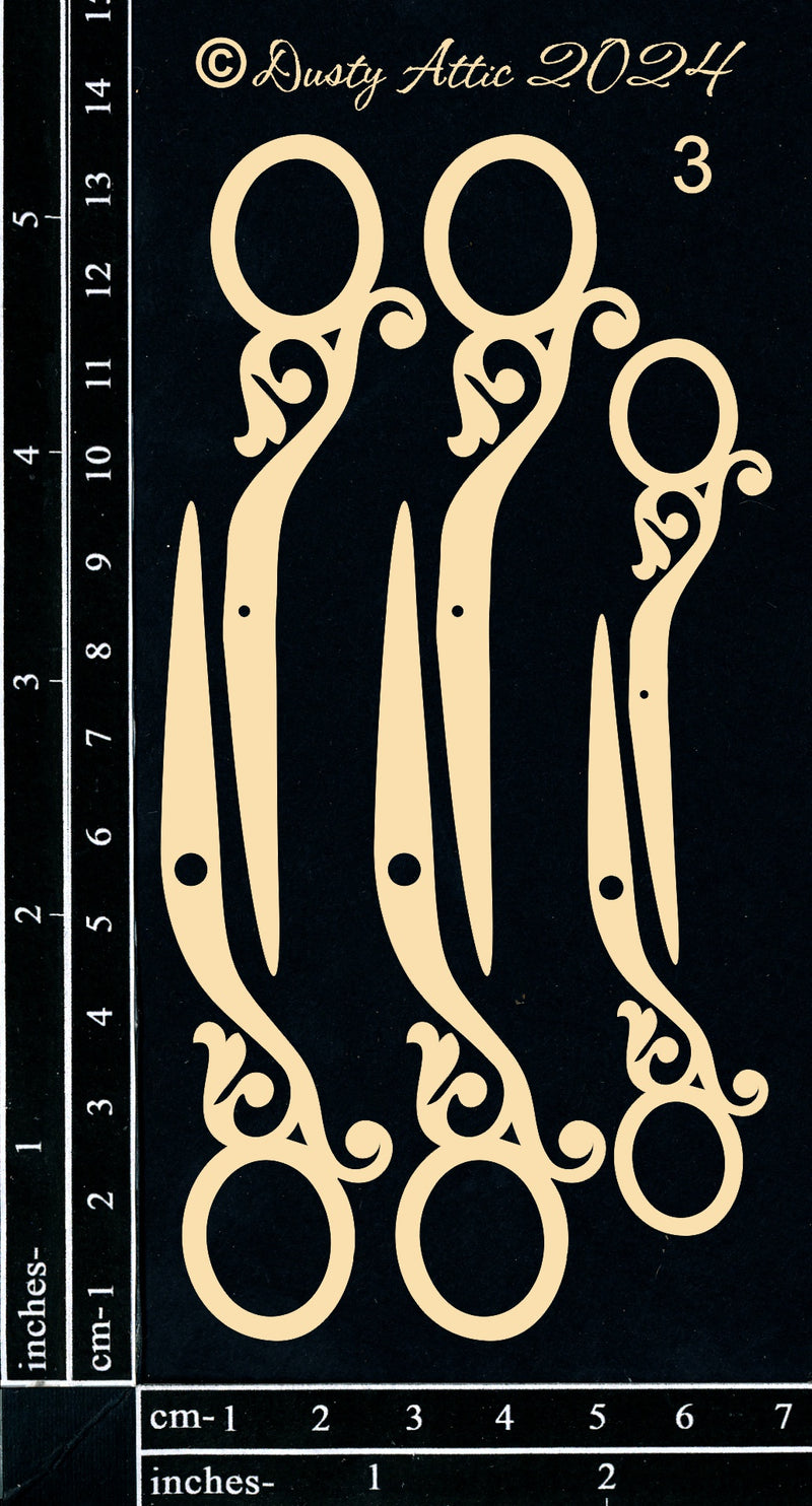 Dusty Attic Chipboard 3x5- Vintage Scissors