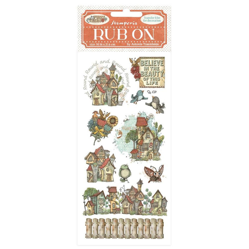 Stamperia Furry Friends Rub-Ons - Houses, DFLRB199