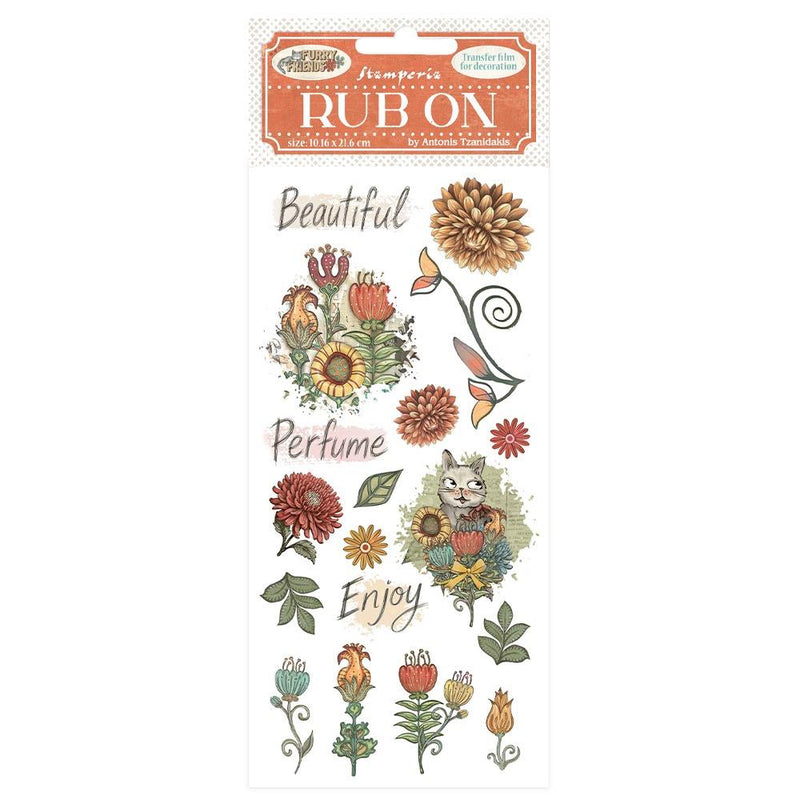Stamperia Furry Friends Rub-Ons - Flowers, DFLRB200