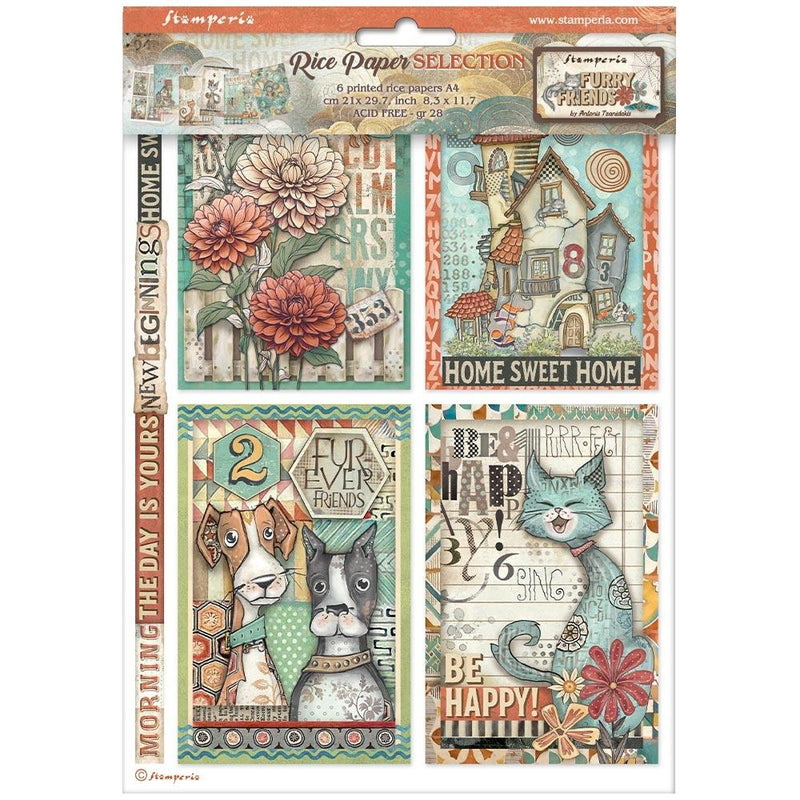 Stamperia Rice Paper 6Pk A4 - Furry Friends, DFSA4XFF
