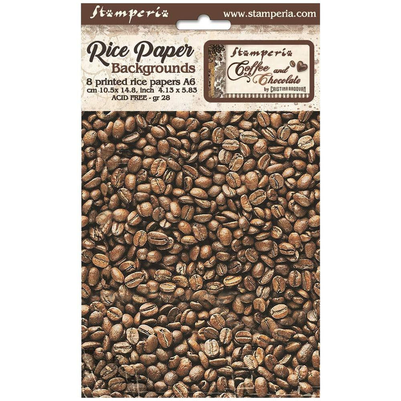 Stamperia Rice Paper 8Pk A6 - Coffee & Chocolate - Backgrounds, DFSAK6012