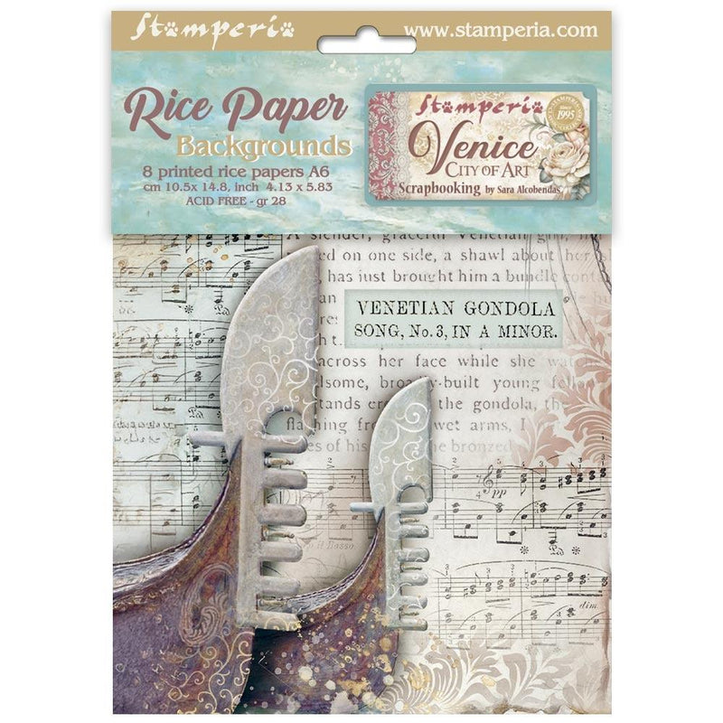 Stamperia Rice Paper Backgrounds A6 8Pc - Venice City of Art, DFSAK6042