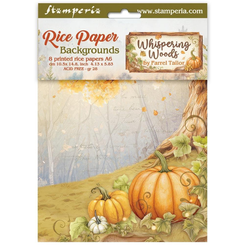 Stamperia Whispering Woods - 8Pc A6 Rice Paper Backgrounds, DFSAK6045
