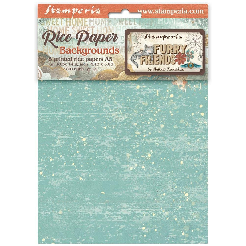 Stamperia Furry Friends - 8Pc A6 Rice Paper Backgrounds, DFSAK6046