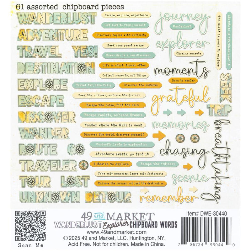 Coming Soon - 49 & Market - Wonderlust Explorer - Chipboard Words, DWE-30440