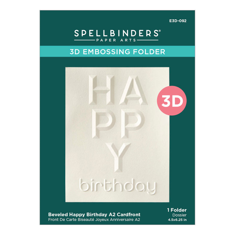 Spellbinders 3D Embossing Folder - Beveled Happy Birthday A2 Cardfront, E3D-092